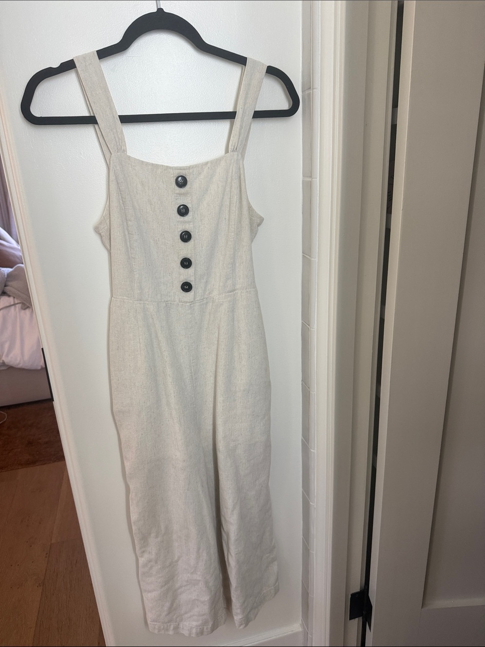 Lost + Wander Sleeveless Cream Linen-Blend Jumpsuit with Button Front